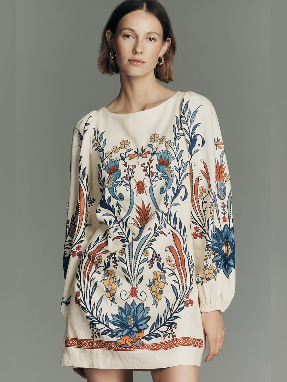 Farm Rio x Anthropologie Linen Blend Long-Sleeve Mini Dress
